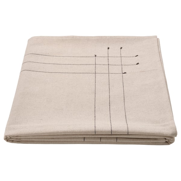 Mantel VåRARV beige naturala, plegatua, borla marroi argia, kotoiz eta jutez egina.