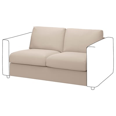 Sofa VIMLE beige, diseinu modernoa kuxin leunekin, biplaza, marroi argia.