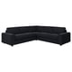 Sofa modular VIMLE beltza, diseinu modernoa, besa on-euskarri zabalekin eta kuxin desenfundagarriekin.