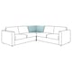 VIMLE sofa modularra, urdin argia, L formakoa, diseinu modernokoa, kuxin erauzgarriekin.