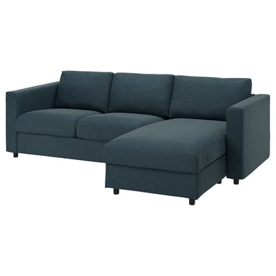 SOFA modular VIMLE berde urdinxka, diseinu modernoa, L forma, material birziklatuak eta naturalak.