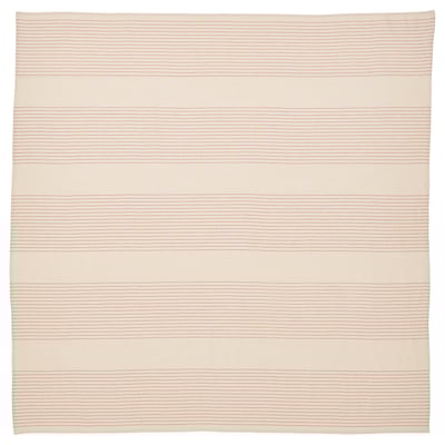 Beige VIPPSTARR kotoizko mantela, marra gorri sinpleak, forma karratu tolestua.