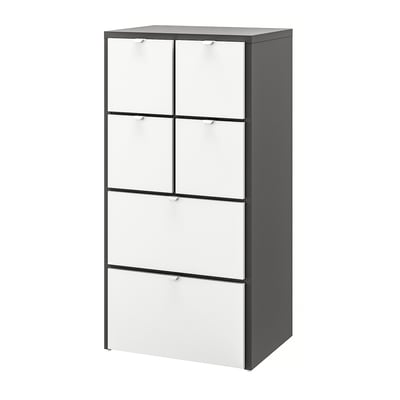 VISTHUS altzari gris eta zuria, 6 kaxoirekin, diseinu modernoa.