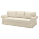 Beige koloreko VRETSTORP ohe sofa bat, besa on-estu eta biribilduen diseinuarekin. Erauzgarria da, makinaz garbitzeko ehuna eta erantsitako biltegiratzea.