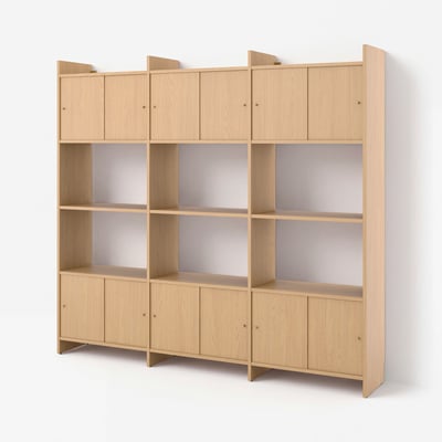 LÅDMAKARE Combi almacenaxe portas corredizas, con 3 estantes/efecto carballo, 238x35x212 cm