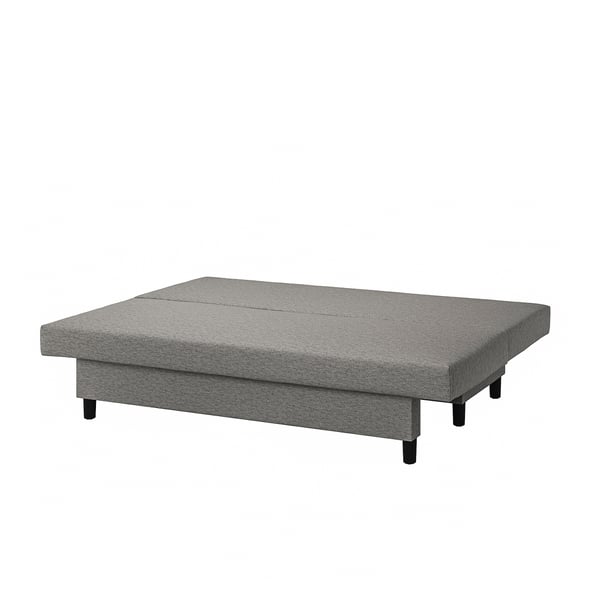 Un sofá-cama gris ÄLVDALEN cun deseño moderno e pernas escuras, cun aspecto acolledor e minimalista.