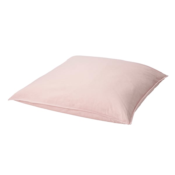Unha funda de almofada rosa ÄNGSLILJA feita de algodón suave e reciclado, de forma cadrada, cun deseño sinxelo.