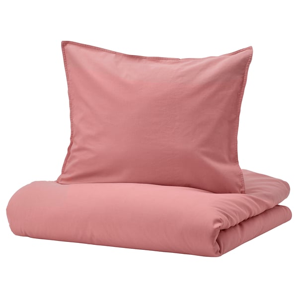Conxunto de duvetes Aenglilja en algodón rosa, suave prelavado, inclúe cuberta e funda de almofada, deseño minimalista.
