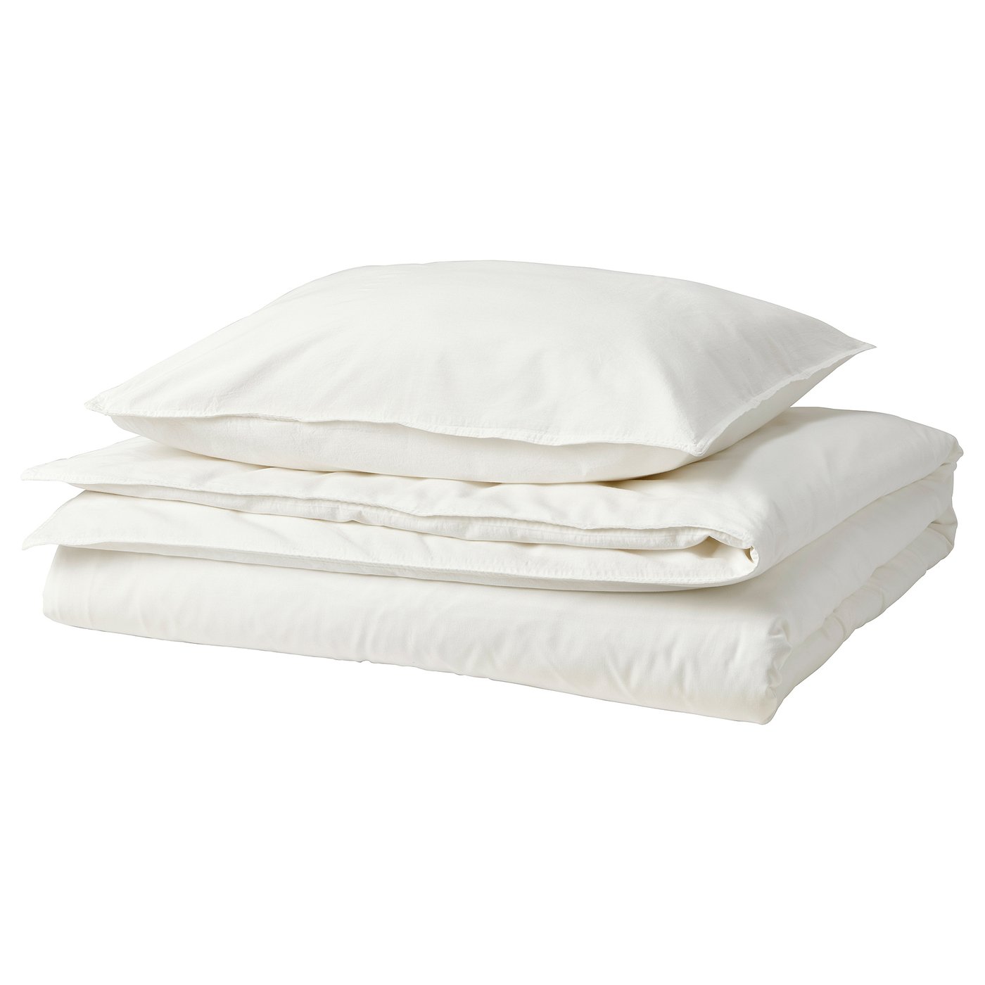 Conxunto de cama branco ÄNGSLILJA: duvet e almofadas de algodón suave, deseño casual.