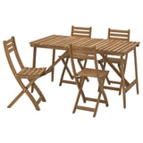 O conxunto de comedor exterior de madeira, ASKHOLMEN, inclúe mesa e catro cadeiras plegables, madeira de acacia natural e duradeira.