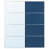Unha porta deslizante AULI en branco e azul escuro, mostrando deseños de espello e paneis.