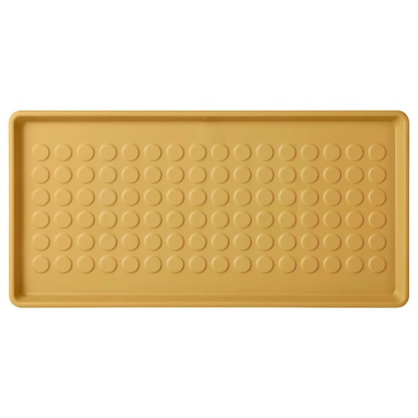 Alfombra de zapatos de plástico rectangular amarelo con patróns redondos para a recollida de sucidade.