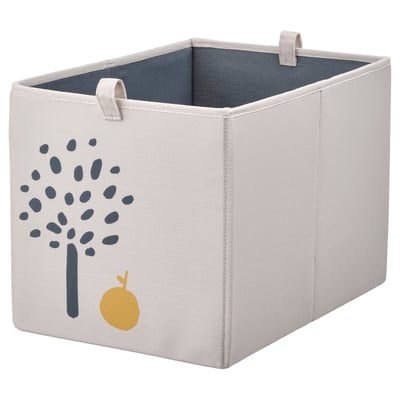 Caixa de almacenamento BARNDRÖM, beige con deseño de gatos grises, tecido, forma cadrada.