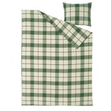 Conxunto de roupa de cama branca e verde. Unha suave cuberta de flanella de algodón e funda de almofada con peche de sobr.