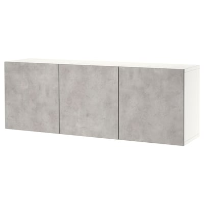 Armario de formigón montado en parede BESTÅ en gris claro para almacenamento moderno.