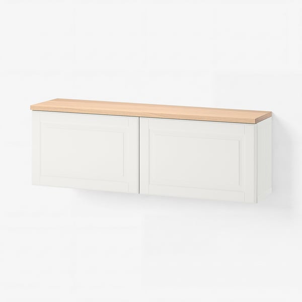BESTÅ Combinación armarios parede, branco Smeviken/chapa carballo, 120x22x40 cm
