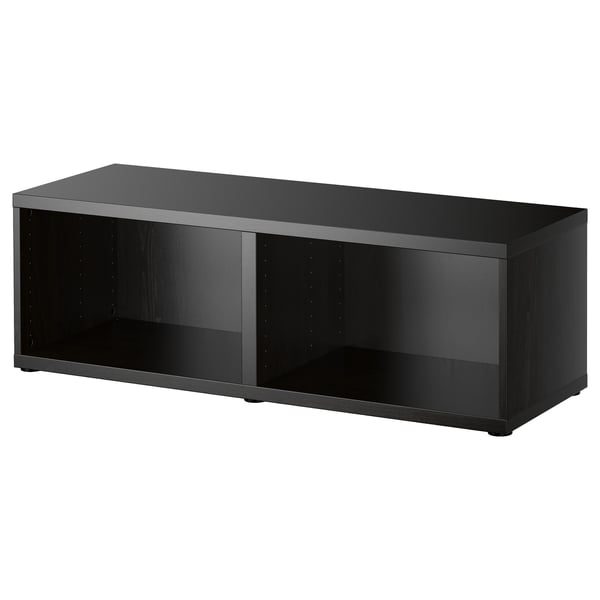 Un marco de almacenamento BESTÅ negro, de forma rectangular, con compartimentos abertos e sen divisores internos.