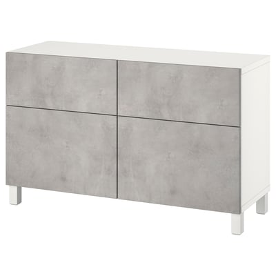 O sideboard ikea BESTÅ branco e gris con deseño elegante, efecto formigón e amplo almacenamento.