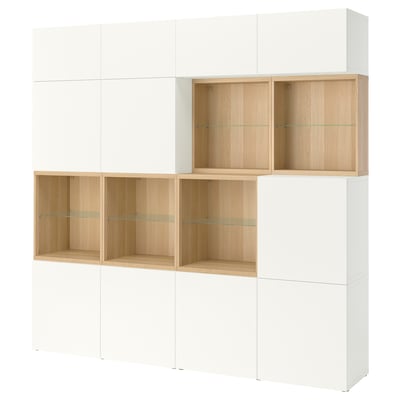 BESTÅ Moble salón, carballo tintura branca/Lappviken branco, 240x42x231 cm