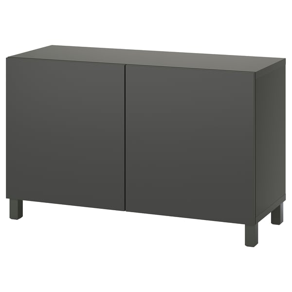 Sideboard gris escuro BESTÅ, forma rectangular con dúas portas de armario, deseño elegante.
