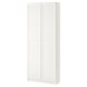 Un estante branco con portas. Está feito de taboleiro de partículas e ten un deseño sinxelo e rectangular con estantes axustables.