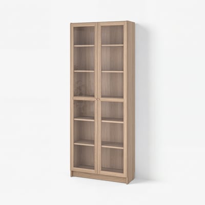 BILLY / OXBERG Librería con portas de cristal, efecto carballo, 80x30x202 cm