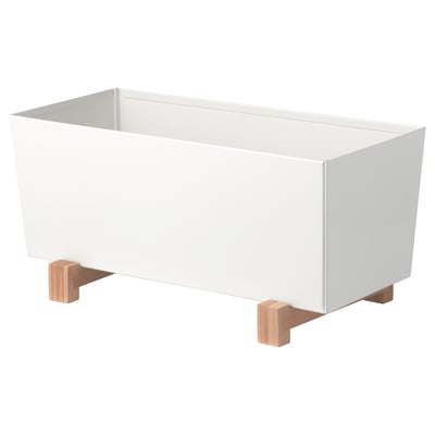 BITTERGURKA, soporte de plantas rectangular branco, pés de madeira, deseño moderno.