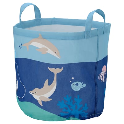 Cesta de lavandaría BLÅVINGAD: azul claro, golfiños lúdicos, ecolóxicos.