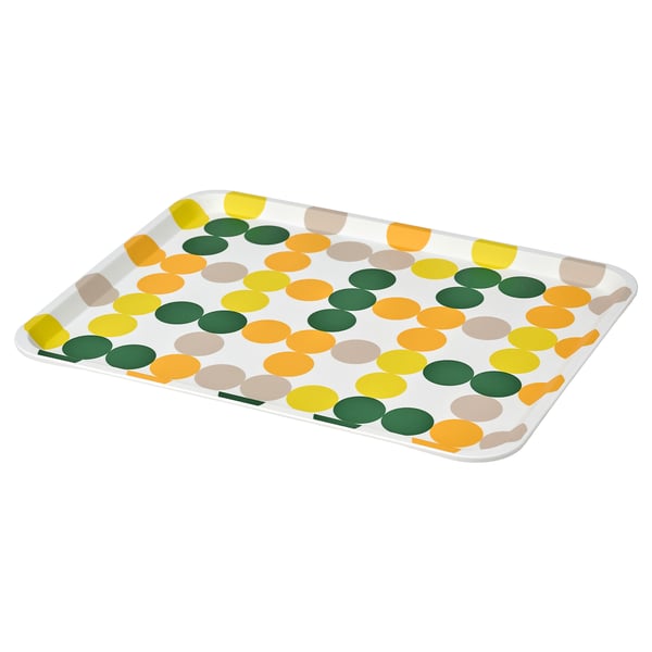 Bandexa BRÖGGAN, branca con puntos amarelo, verde, laranxa, beige, plástico, rectangular.