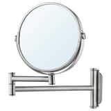 Un espello de lupa BROGRUND cun elegante deseño de aceiro inoxidable. Espello circular nun brazo axustable.