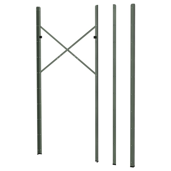 Un kit de almacenamento BROR verde con 3 postes de aceiro galvanizado, revestimento epoxi / poliéster, para almacenamento pesado.