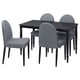 Opción: Conxunto de comedor rectangular negro con 4 cadeiras grises, patas de aceiro, parte superior fácil de limpar.