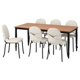 DANDERYD: conxunto de 6 pezas con mesa de madeira e cadeiras beige, elegantes pernas de metal negro, deseño minimalista para espazos modernos.