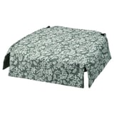 Almofada de cadeira gris verdosa con patróns florais brancos, reversible, poliéster reciclado.
