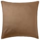 Coxín de liño beige escuro con cremalleira, textura suave.