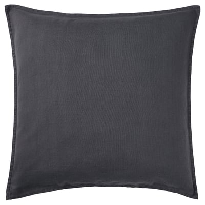 Coxín de liño gris DYTÅG, cadrado con peche con cremalleira, tecido natural texturizado.