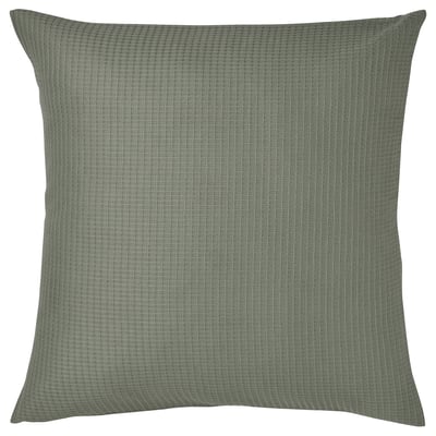 Coxín cadrado EBBATILDA, algodón gris-verde claro, textura waffle.