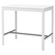 Unha mesa de bar branca EKEDALEN cunha parte superior rectangular e patas metálicas.