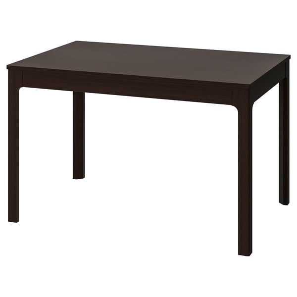 Esta imaxe mostra unha mesa de comedor rectangular marrón escuro EKEDALEN cunha parte superior de madeira e pernas robustas.