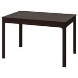 Esta imaxe mostra unha mesa de comedor rectangular marrón escuro EKEDALEN cunha parte superior de madeira e pernas robustas.