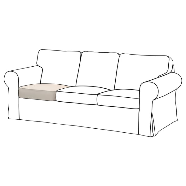Sofá EKTORP, beige, peluche, brazos enrolados, 3 coxíns, slipcover.