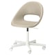 Unha cadeira de oficina ELDBERGET en beige, cun respaldo elegante e redondo e altura axustable. Ten cinco esforzos brancos para a mobilidade.