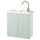Opción: Armario de baño verde claro moderno con lavabo branco, billa de prata, ofrecendo almacenamento e deseño elegante.