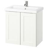 vaidade de baño branco ENHET; montado en parede, dúas portas, lavabo cerámico, billa cromada.