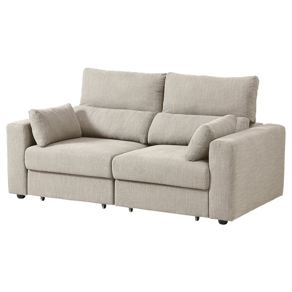 Sofá ESKILSTUNA, beige, respaldo alto, repousacabezas axustables, tecido mesturado de poliéster, forma rectangular.