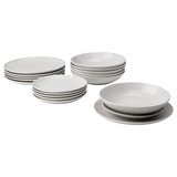 Conxunto FÄRGKLAR: 12 pratos e cuncas brancas. Deseño sinxelo e moderno. Gres mate, formas redondas. Ideal para comidas variadas.