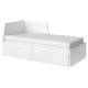 Sofá cama convertible branco FLEKKE con caixóns e colchón de escuma.