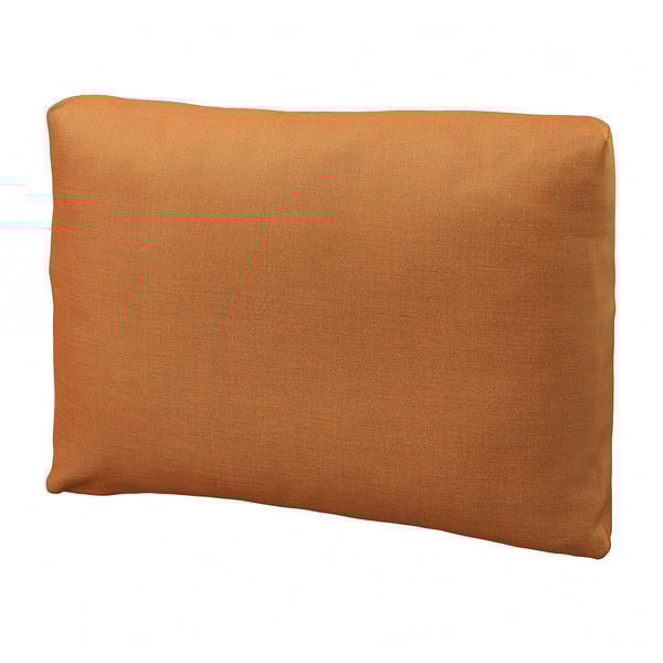 Coxín rectangular laranxa con detalle cremalleira; Feito de poliéster reciclado.