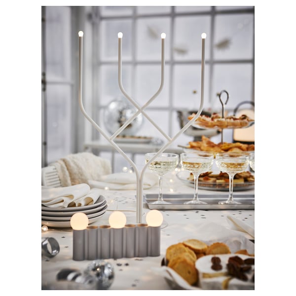 FRÖJDA Candel4brzLED, metal/branco, 46 cm