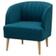 Cadeira de barril Teal FULLÖSA, respaldo curvo, pernas de madeira, asento acolledor.